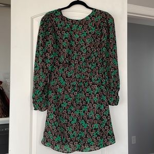 Mango long sleeve shift mini dress in green print
